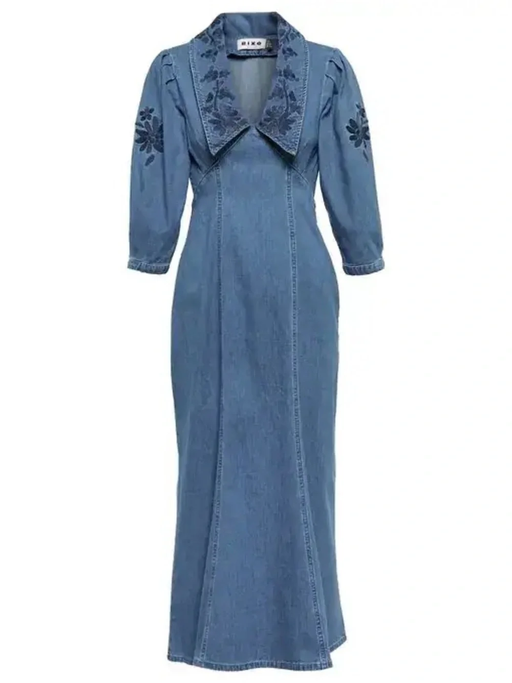 Rixo Malia floral-embroidered denim dress - Picture 1 of 6